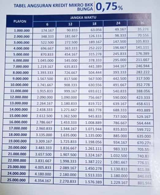 Tabel Angsuran Pinjaman BPR BKK 3