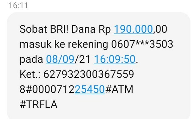 Notifikasi SMS Banking BRI