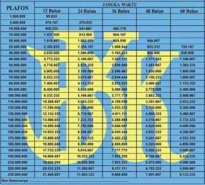 Tabel Angsuran Pinjaman Bank BPR BKK Terbaru